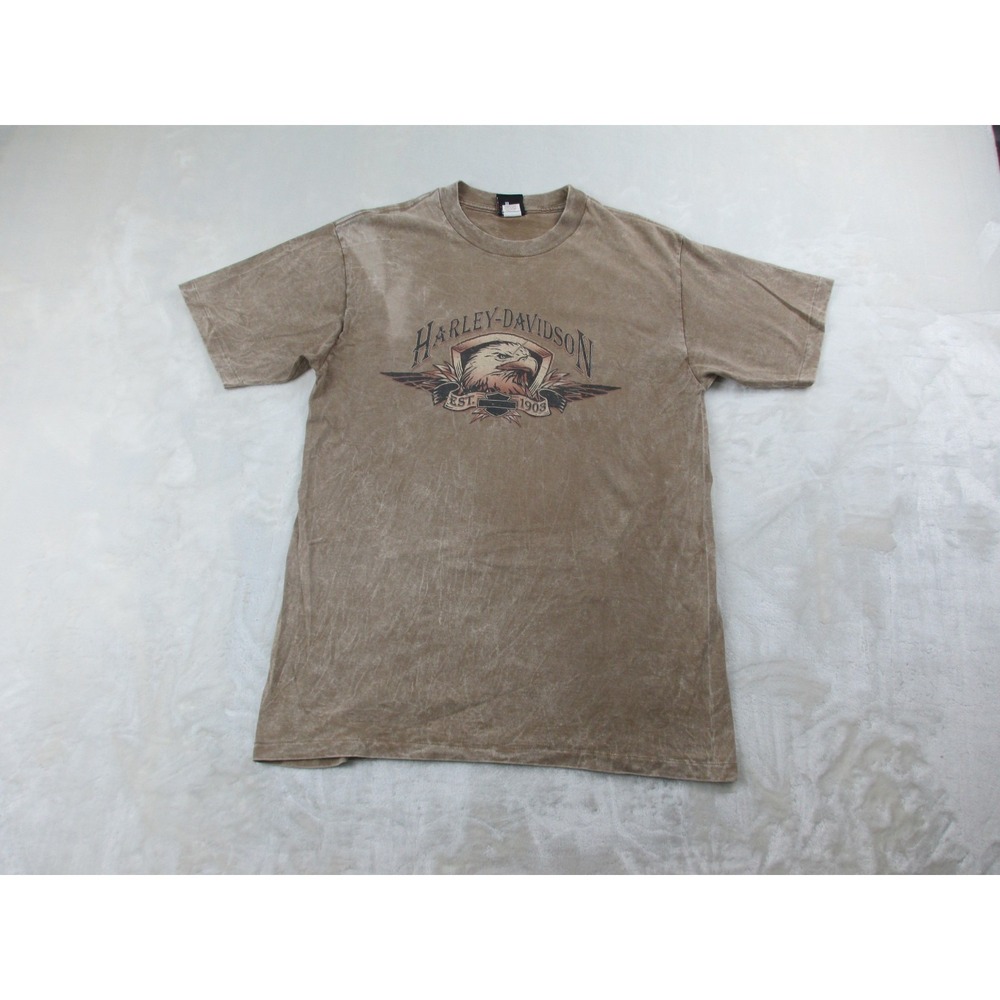 VINTAGE Harley‎ Davidson Shirt Mens Medium Brown Eagle Wyoming Motorcycle 90s* - Picture 2 of 15